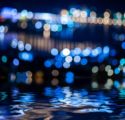 Bokeh background reflected in water surface.