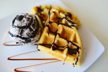 Waffle and ice cream