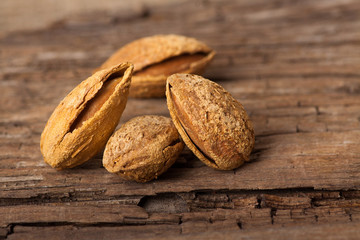 Almonds on wooden board