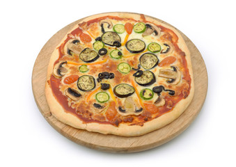 vegetarian pizza with vegetables on white background