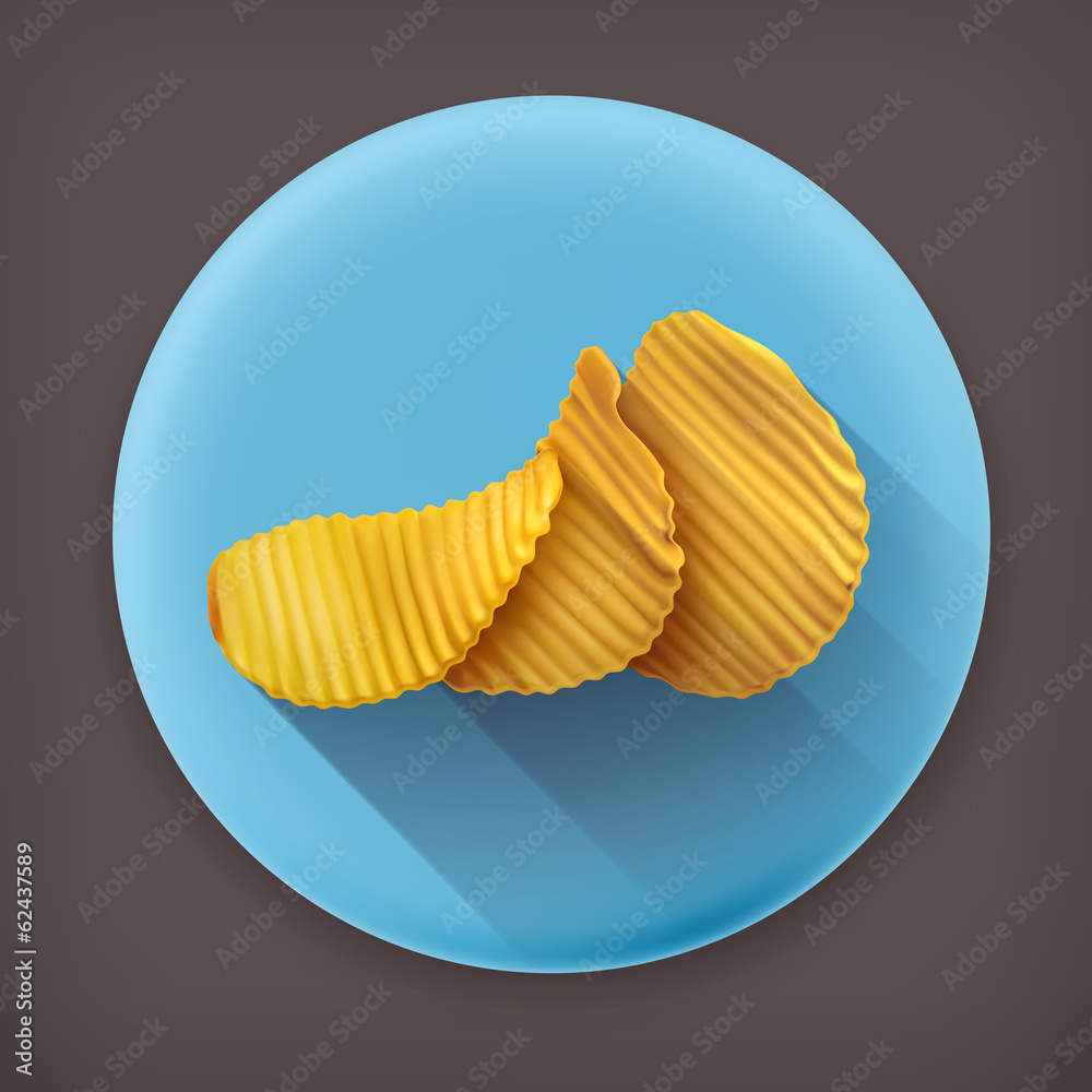 Sticker Potato chips long shadow vector icon