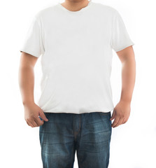 White t-shirt on a young man isolated