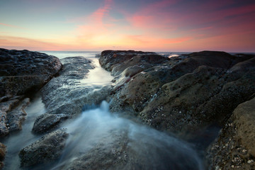 Dramatic seascape at sunset in Sabah, Borneo, Malaysia