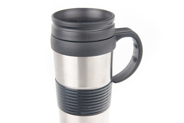 Metal coffee mug, isolated on white background