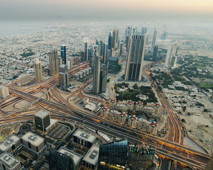 Fototapeta na wymiar Downtown of Dubai (United Arab Emirates) in the sunrise