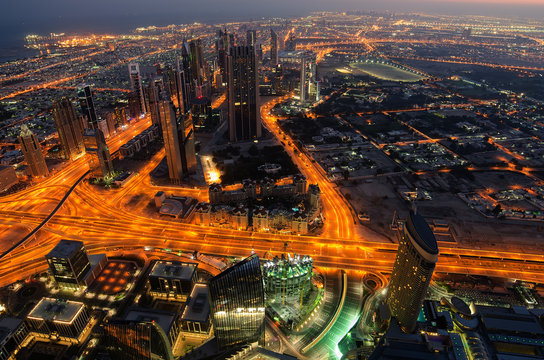 Downtown of Dubai (UAE) at night. The view from Burj Khalifa © krivinis