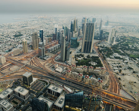 Downtown of Dubai (United Arab Emirates) in the sunrise
