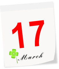 St.Patrick's Day on March 17 th. Calendar page.