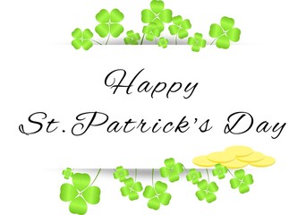 Board with greetings on St. Patrick's Day with four-leaf clovers