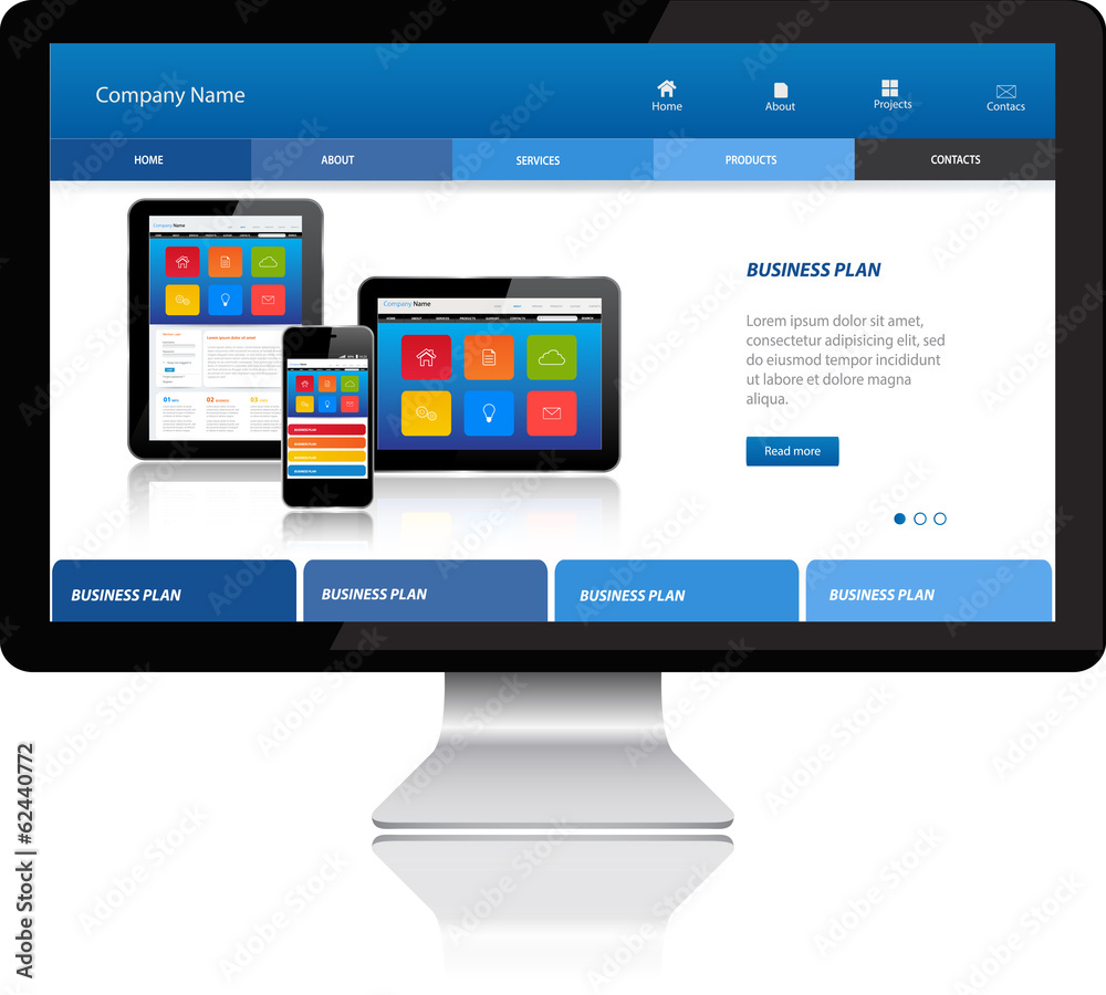 Wall mural responsive website template on modern computer