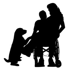 Vector silhouettes of people in a wheelchair.