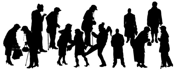 Vector silhouette of people in winter clothes.