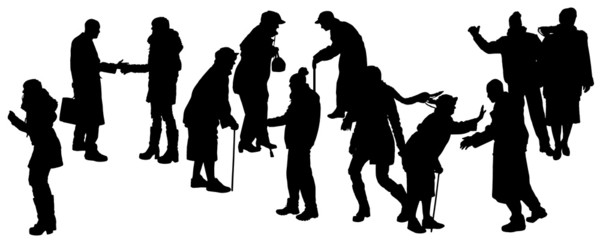 Vector silhouette of people in winter clothes.