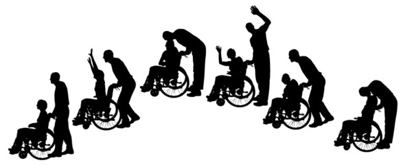 Vector silhouettes of people in a wheelchair.