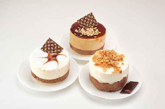 Three delicious cakes isolated