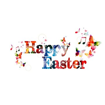 Colorful vector "Happy Easter" background with butterflies