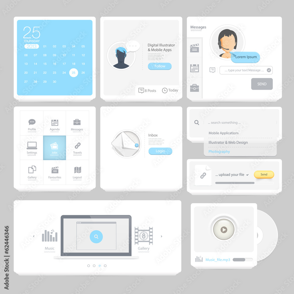 Wall mural set of flat concept elements for web and mobile services