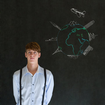 Business Travel Agent Chalk Landmarks On World Globe