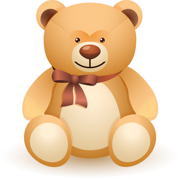 The brown bear toy with a bow