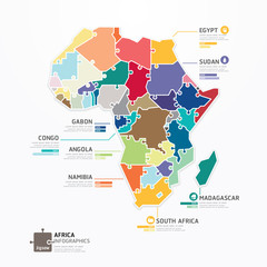 Africa Infographic Map Template jigsaw concept banner. vector il