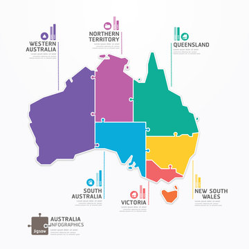 Australia Map Infographic Template Jigsaw Concept Banner. Vector