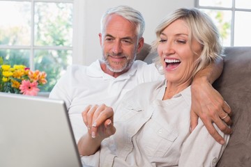 Mature couple using laptop at home
