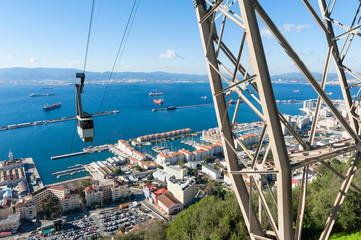 Cable Car approaching Rock of Gibraltar - obrazy, fototapety, plakaty