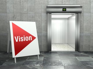 Business vision. Modern elevator with open door