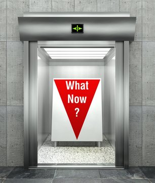 What now business question, Elevator with red arrow
