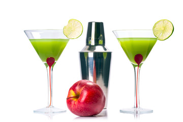 Green Appletini drink isolated over white