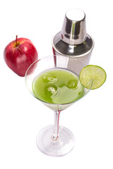 Green Appletini drink isolated over white