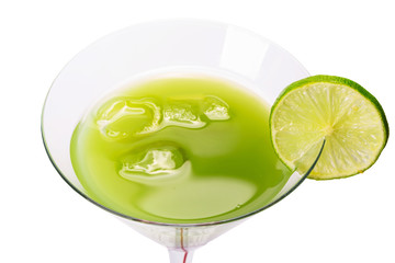 Green Appletini drink isolated over white
