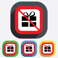 No Gift box sign icon. Present symbol.