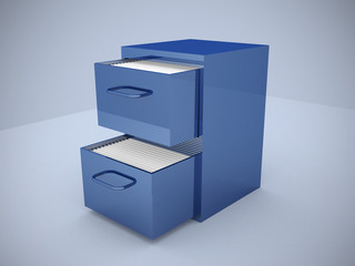 File cabinet with an open drawer with folders