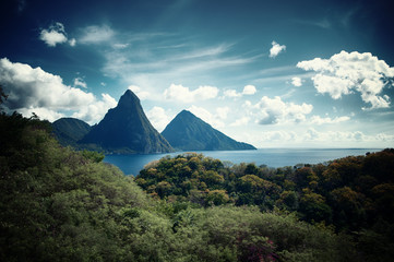 Panorama of Pitons at Saint Lucia, Caribbean
