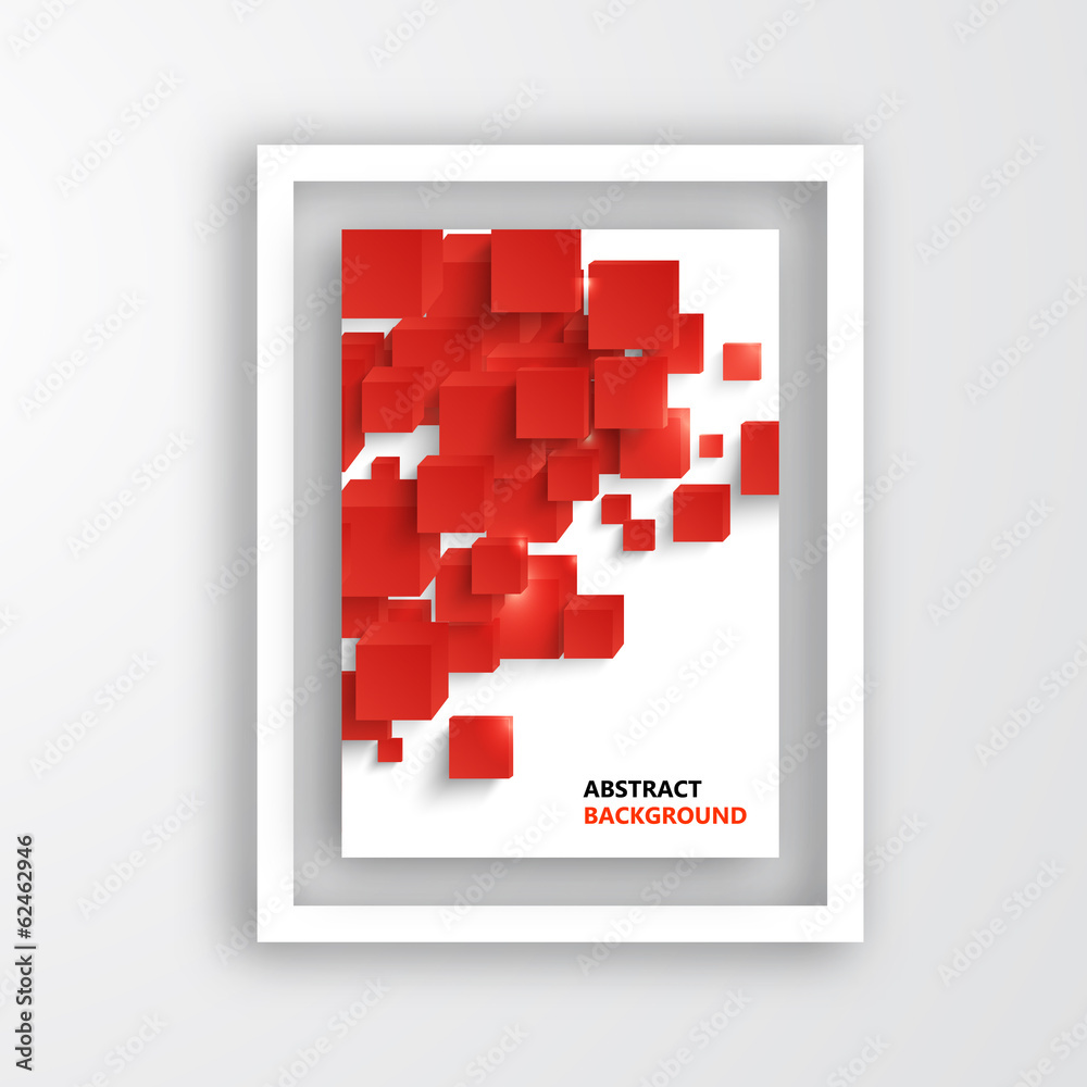 Wall mural vector square. abstract background card and red. 3d