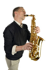 young man playing the saxophone