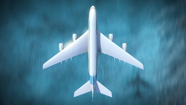 Plane flies over the sea, top view, loop-ready
