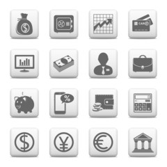 Web buttons, finance and banking icons