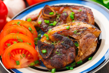 Pan fried pork with tomatoes
