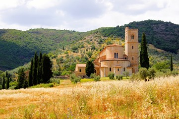 Abbey of Sant'Antimo among the hills of Tuscany, Italy