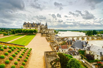 Amboise, medieval castle, river and bridge. Loire Valley, France