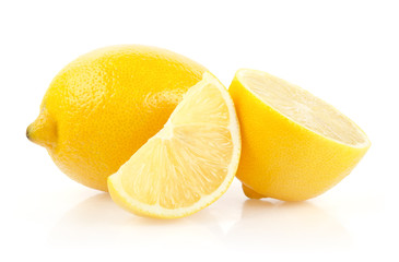 Lemons with Half and Slice Isolated on White Background
