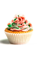 Pink-green creamed sweet cupcake