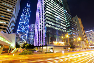 Fototapeta na wymiar Central business district in Hong Kong with traffic trail