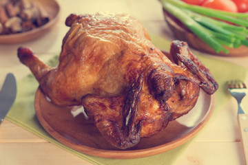 Whole roast chicken ready to eat