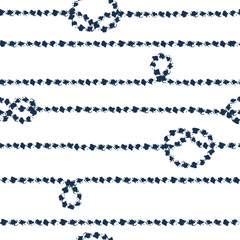 Navy rope and knots striped seamless pattern in blue white