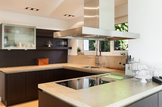 beautiful interiors of a modern house, domestic kitchen