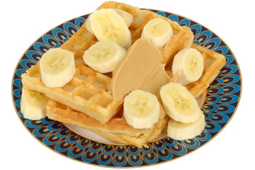 Banana on Waffles with Peanut Butter