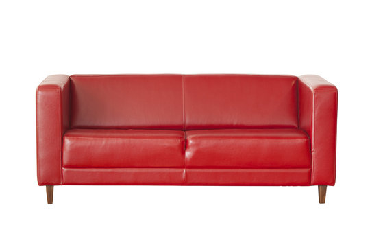 Red sofa (couch) isolated on white
